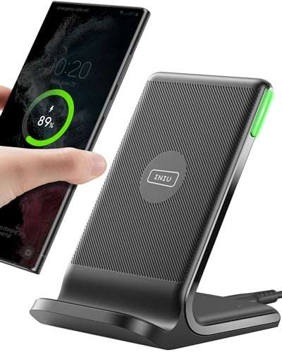 INIU Wireless Charger, 15W Fast Wireless Charging Stand Qi Certified Sleep-friendly Adaptive Light & Dual Charging W.voucher - EAFU FBA