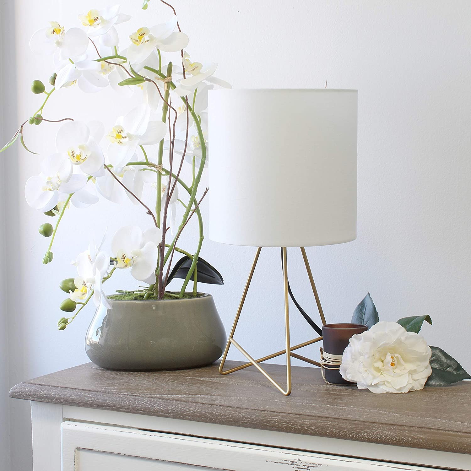 Simple Designs LT2066-GDW Down to the Wire Fabric Shade Table Lamp, 1 Pack